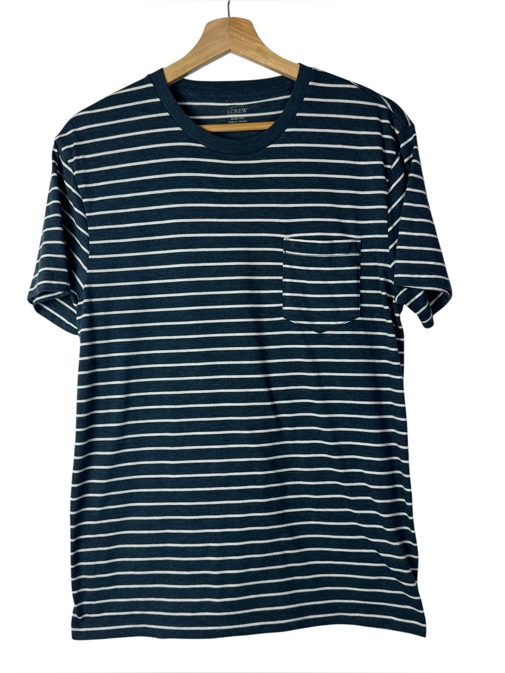 J. Crew Navy Blue &‎ White Stripe Slim Fit Crewneck Short Sleeve T-Shirt M